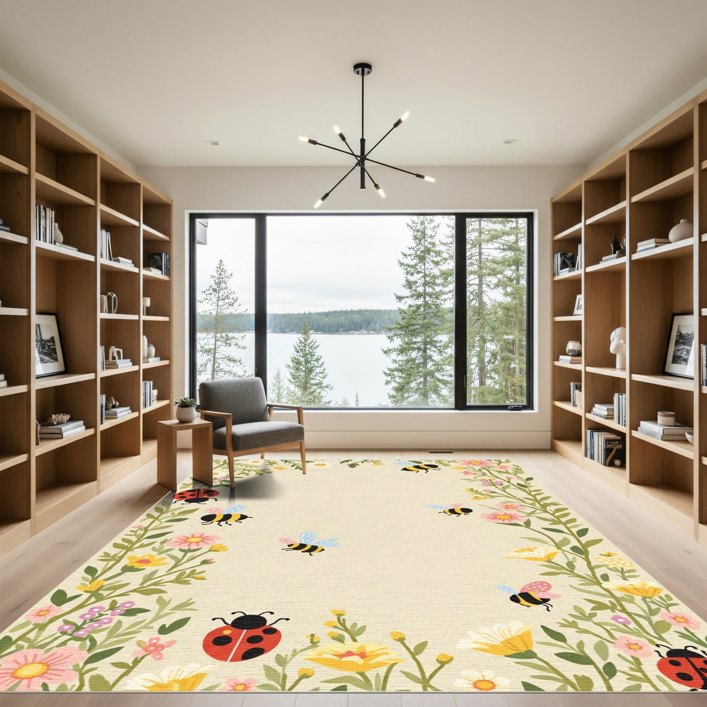 Whimsical Bees and Ladybugs Garden Rug