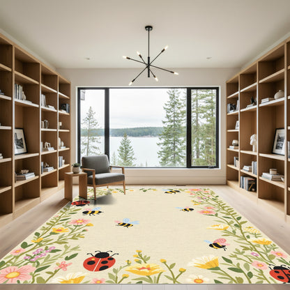 Whimsical Bees and Ladybugs Garden Rug