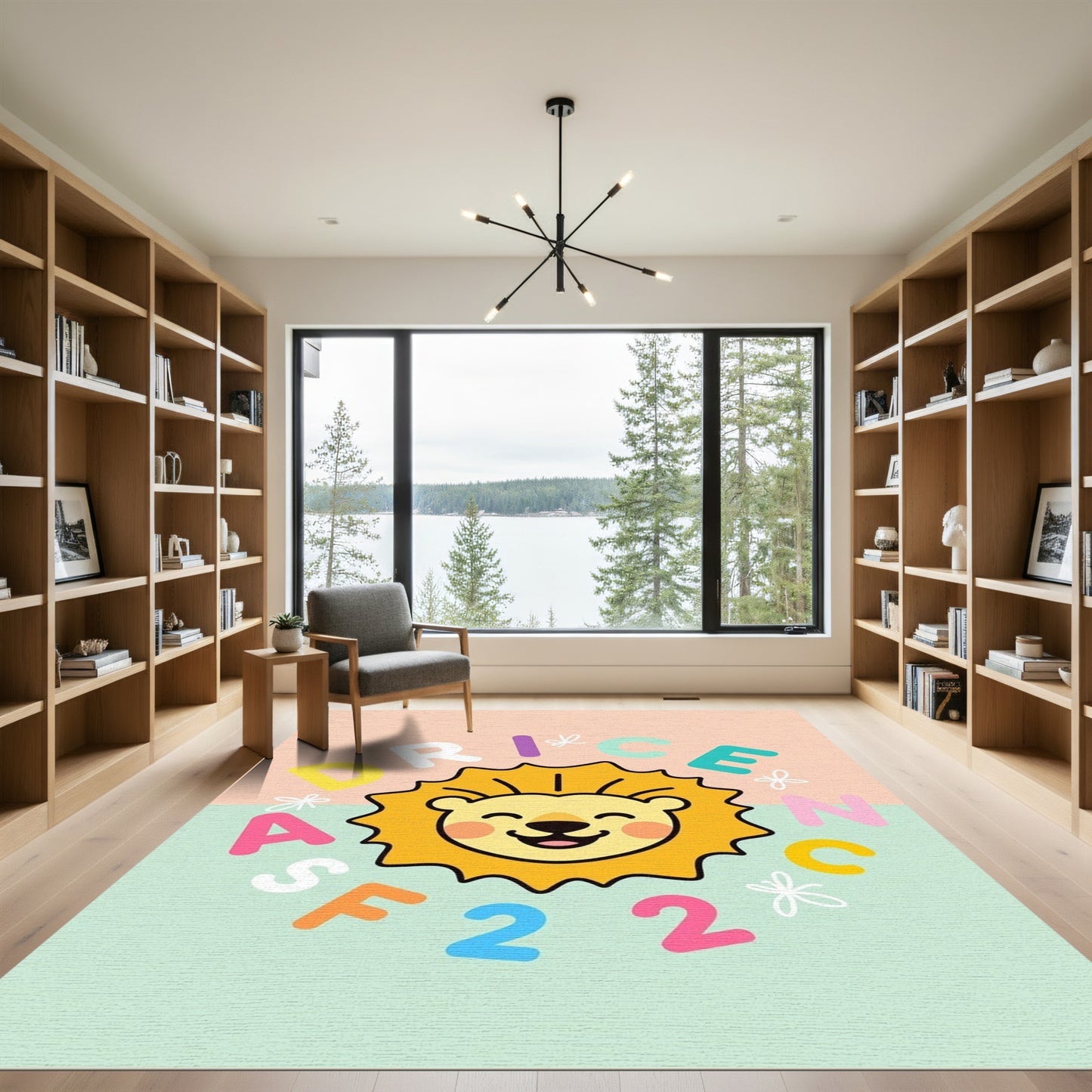 Happy Lion Alphabet Numbers Collage Rug