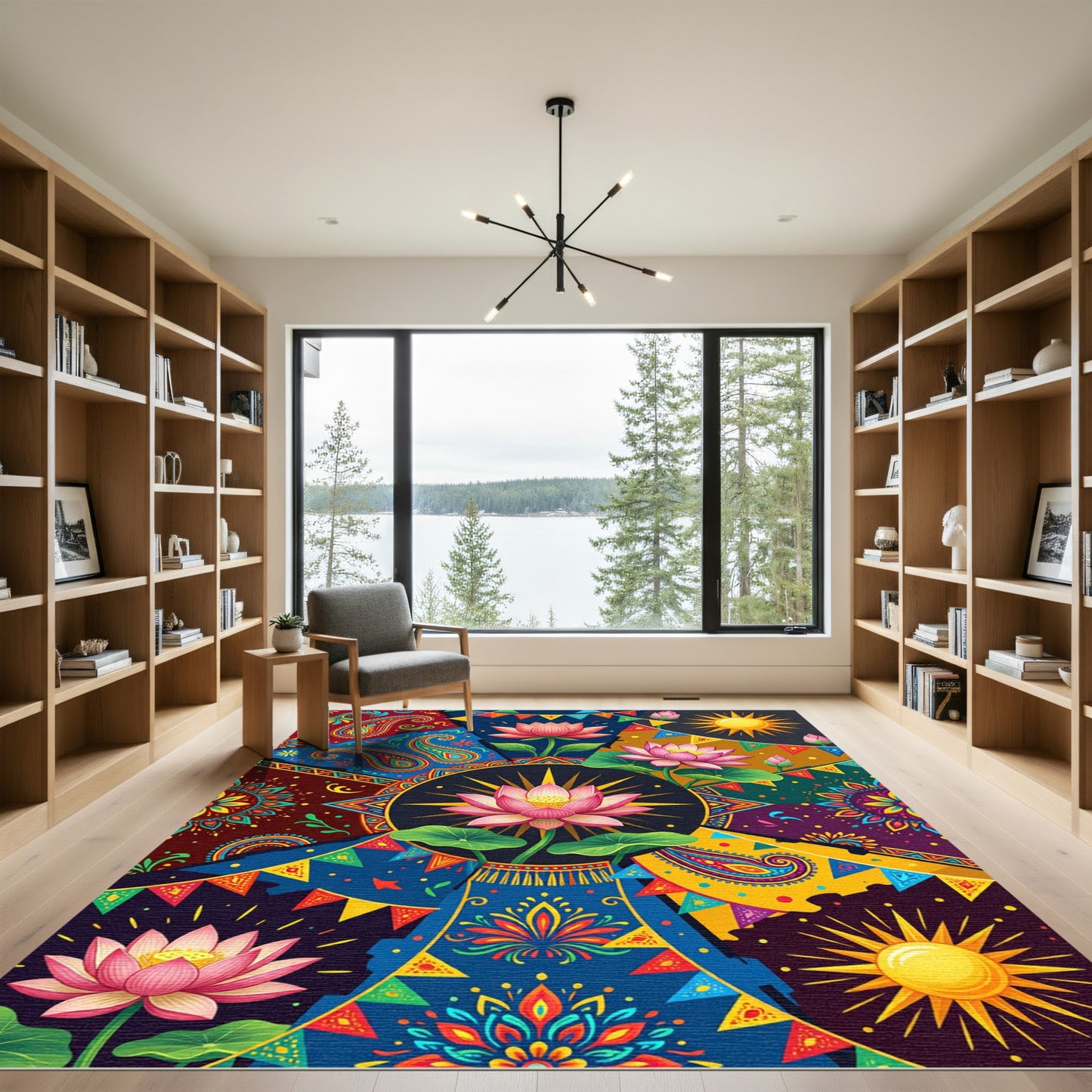 Vibrant Paisley Lotus Sun Bunting Collage Rug