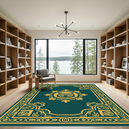Emerald Gold Fierce Bear Medallion Rug