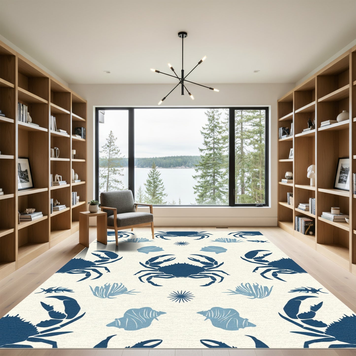 Deep Blue Crab Shell Seaside Collection Rug