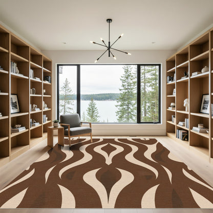 Mid Century Brown Organic Wave Rug