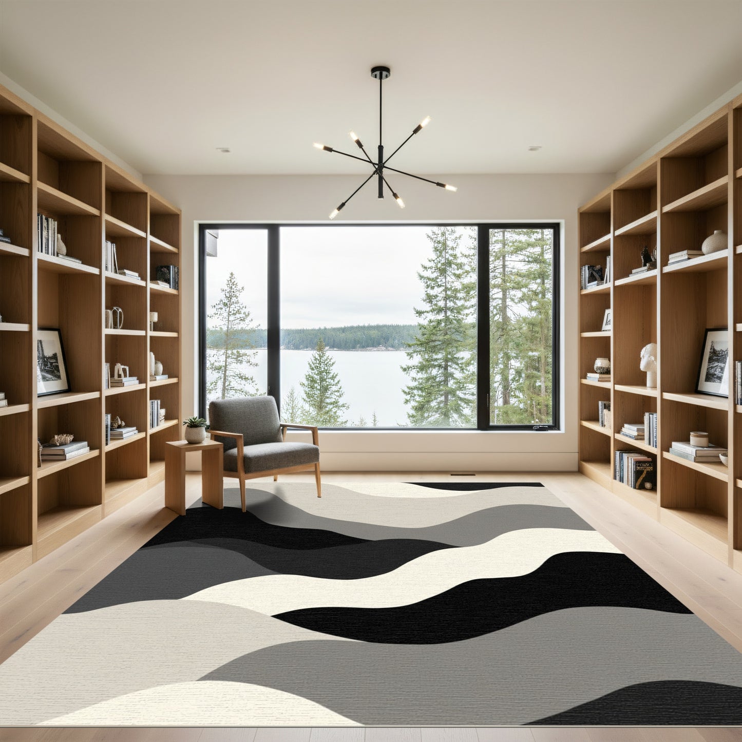 Monochromatic Wavy Landscape Layering Rug