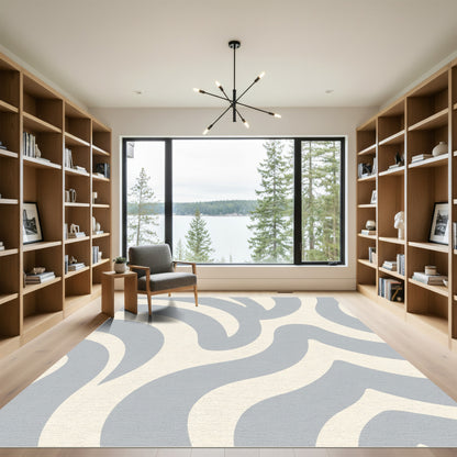Light Gray Cream Abstract Swirl Rug