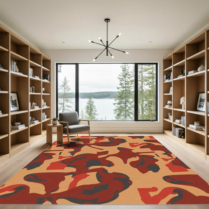 Red Brown Abstract Camo Swirl Rug