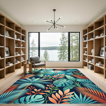 Tropical Foliage Teal Orange Palette Rug