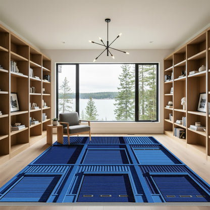 Cobalt Blue Geometric Ribbed Texture Rug