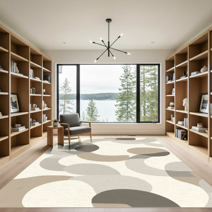 Abstract Beige Tan Curve Overlay Rug