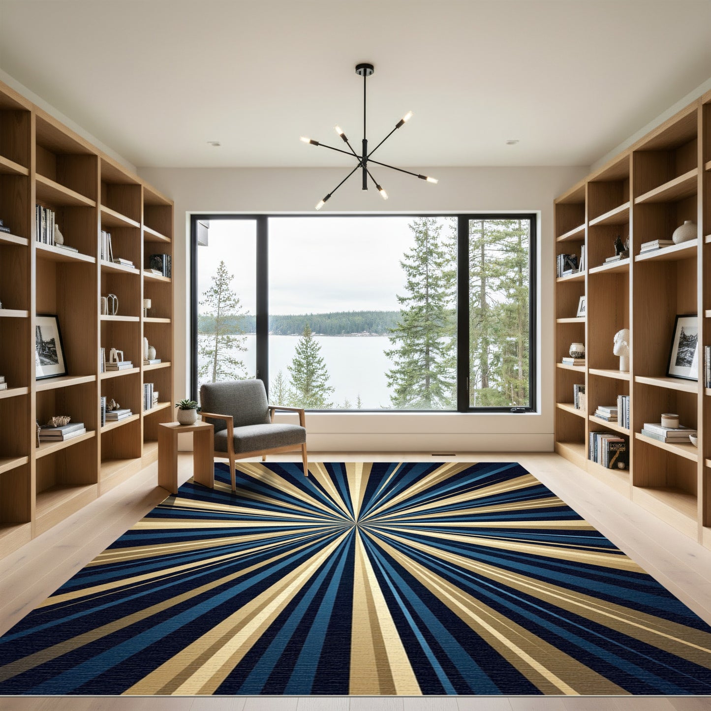 Radiant Gold and Navy Sunburst Rug