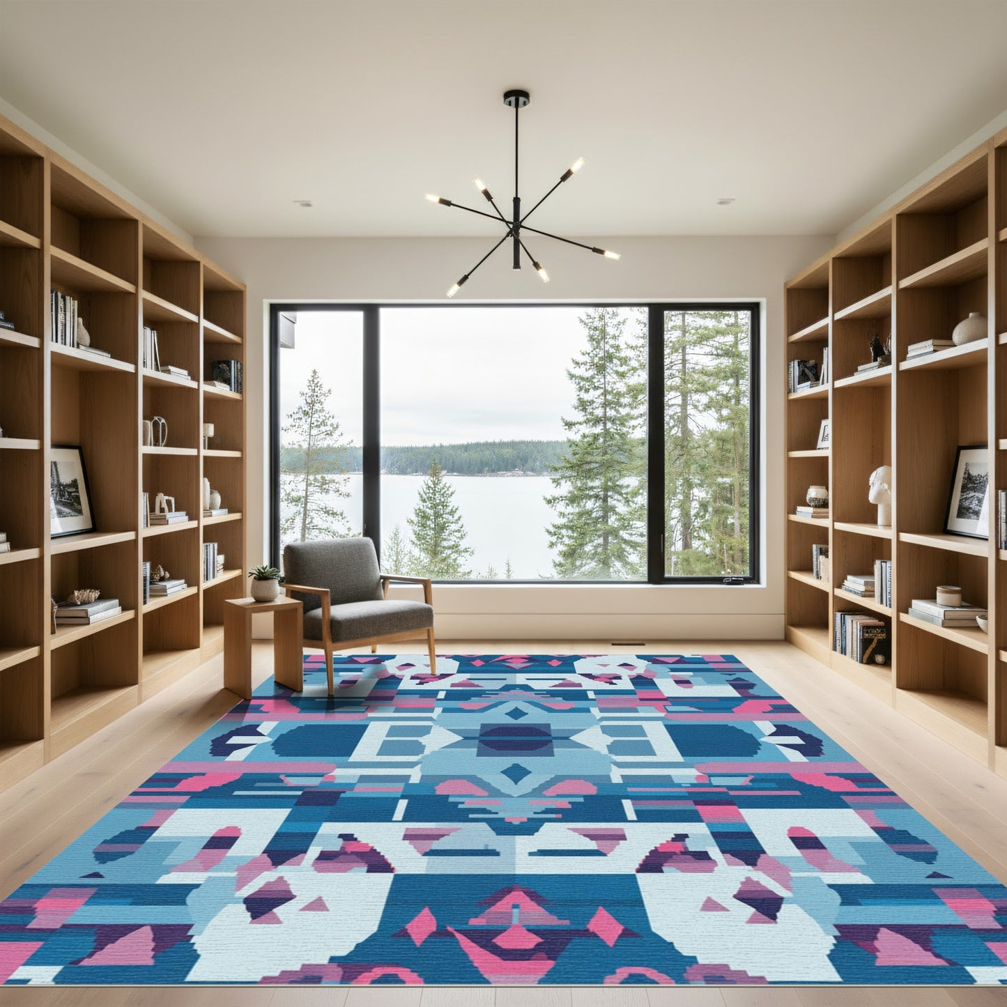 Abstract Blue Pink Geometric Diamond Loom Rug