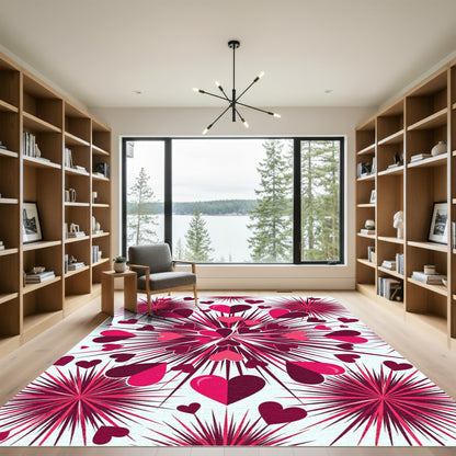 Crimson Hearts Explosion Graphic Rug