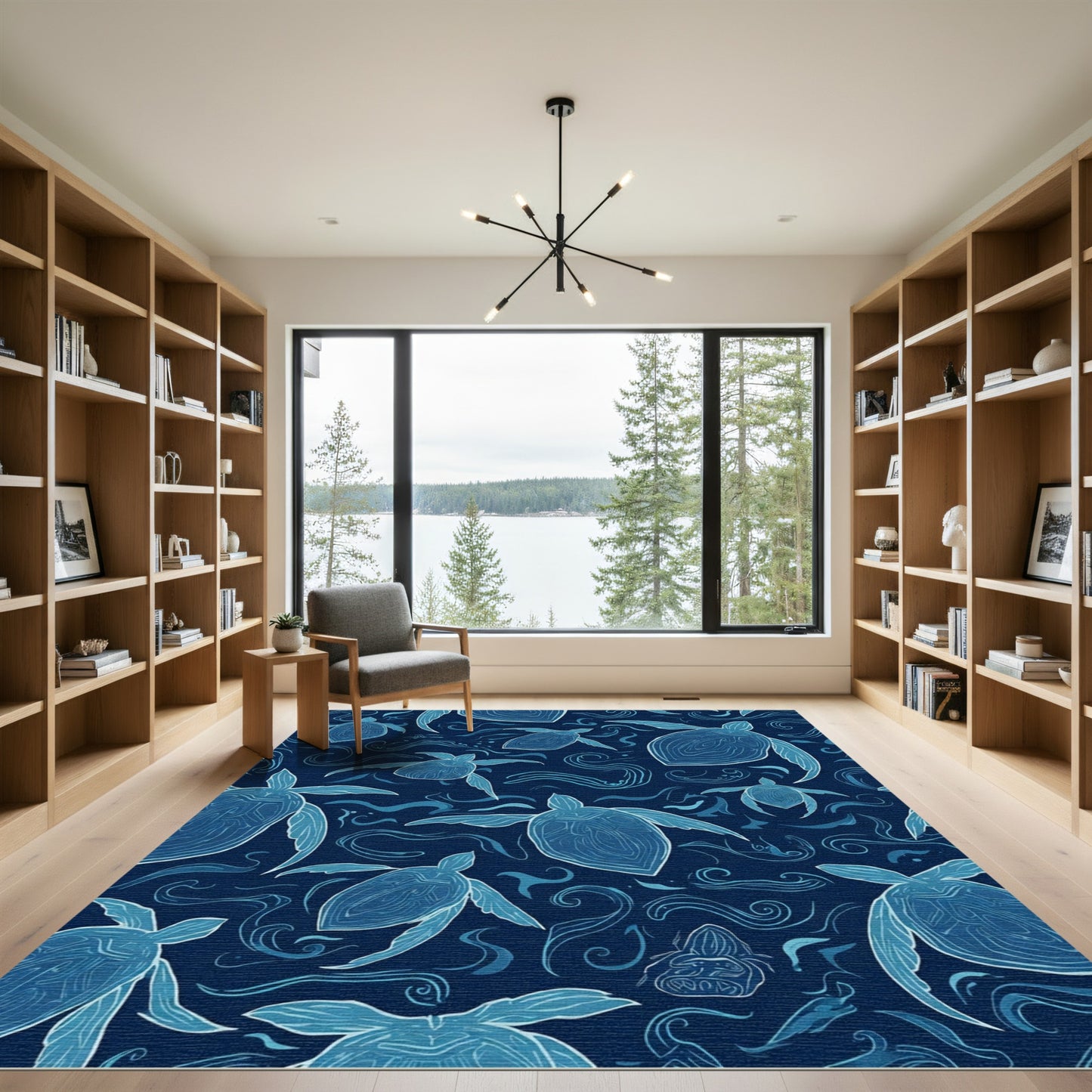 Deep Blue Turtle Swirl Ocean Rug