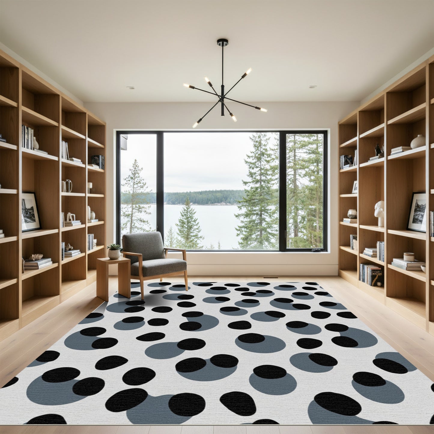 Cool Gray Black Circle Scatter Rug