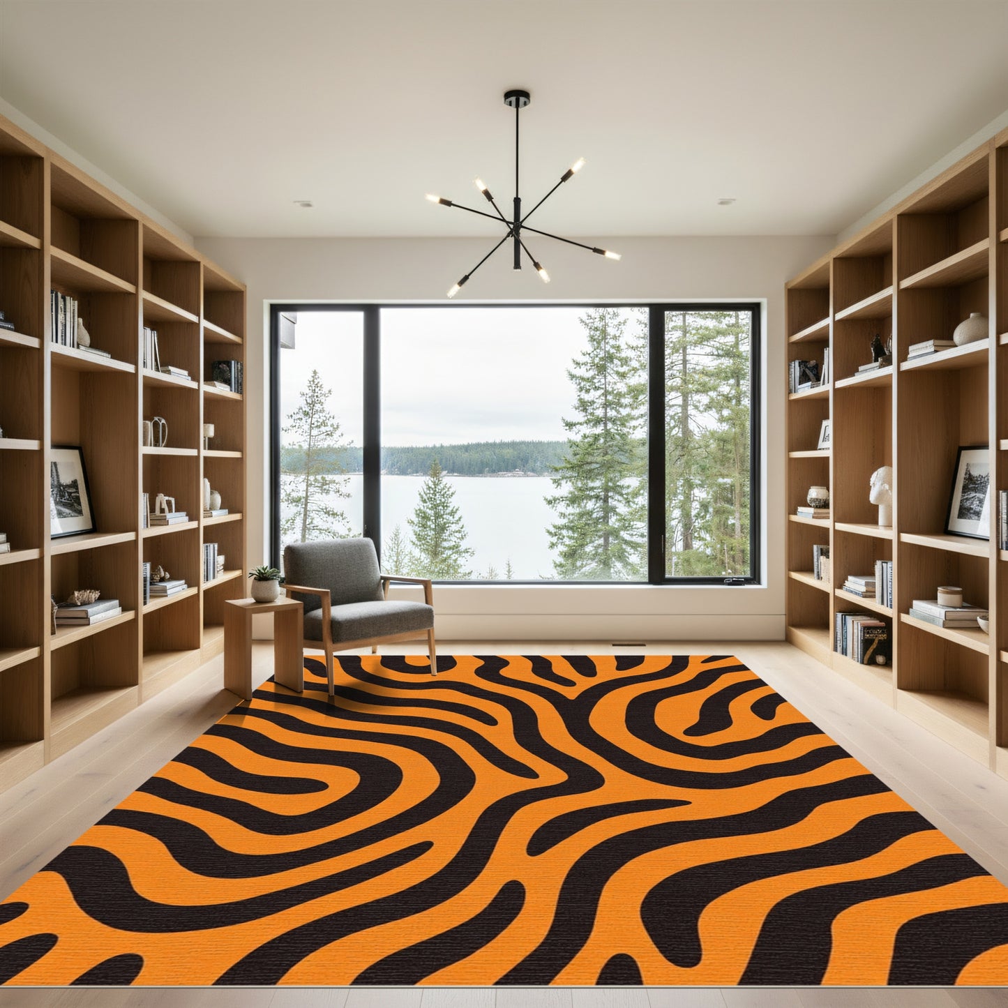 Bold Orange Black Swirl Rug