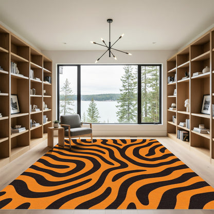 Bold Orange Black Swirl Rug