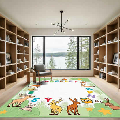 Whimsical Woodland Alphabet Animals Rug