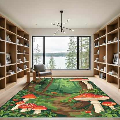 Enchanted Forest Fox Mushroom Path Rug