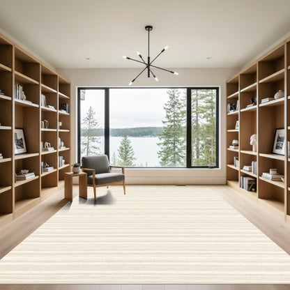 Minimalist Cream Hand Drawn Stripes Rug