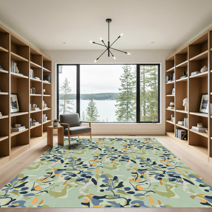 Earthy Abstract Botanical Swirl Rug