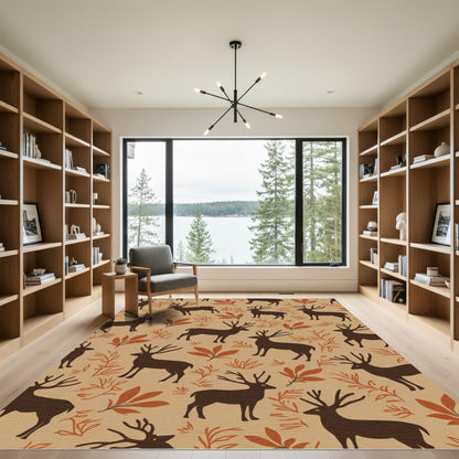 Brown Deer Autumn Foliage Landscape Rug