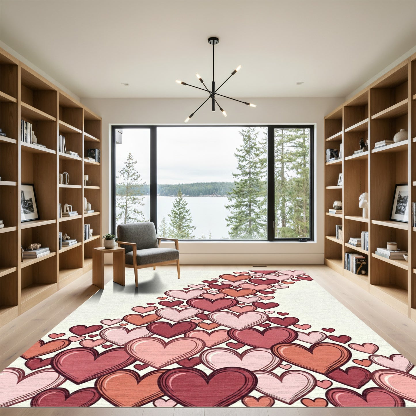 Romantic Pink Heart Cascade Rug