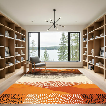 Warm Orange Landscape Dot Art Rug