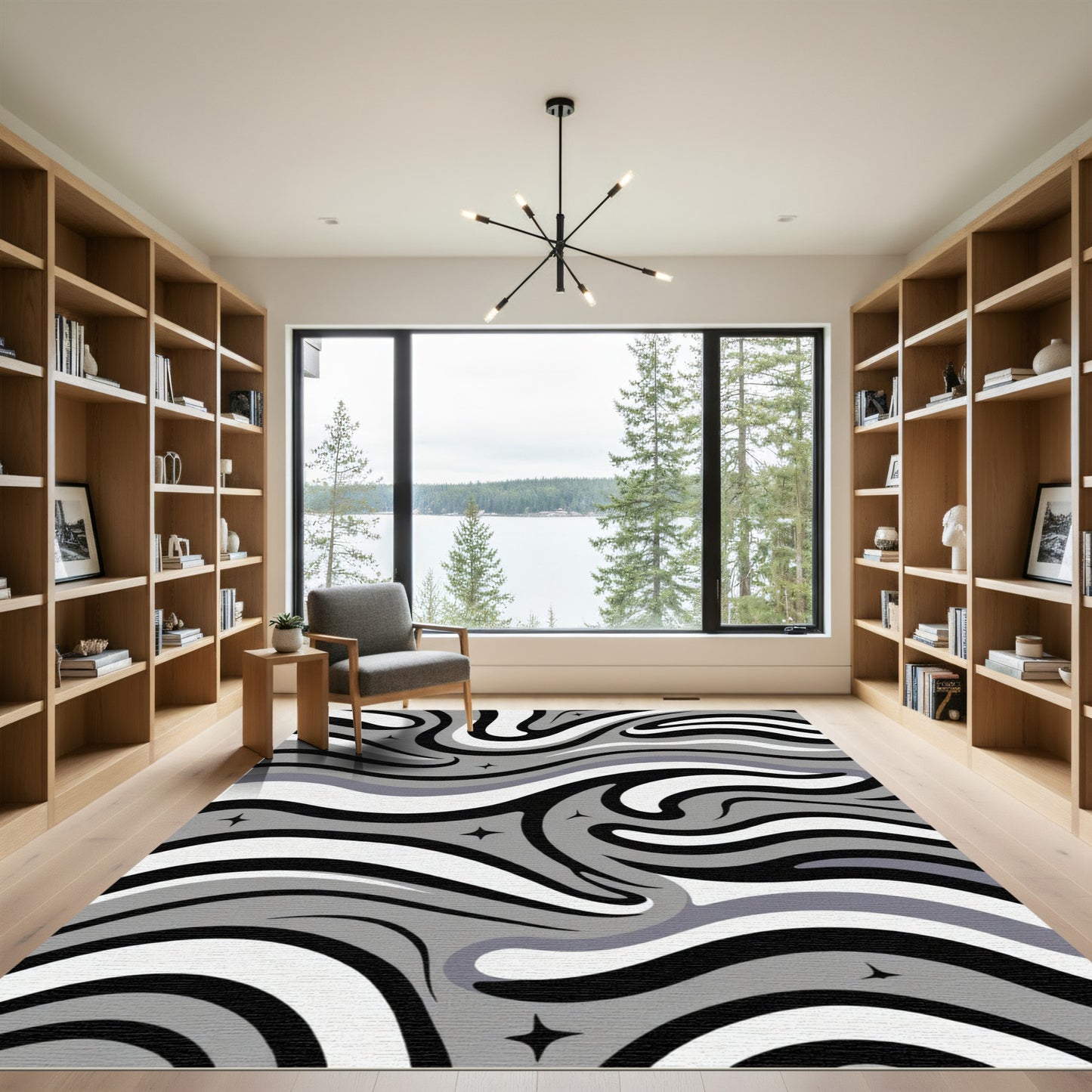 Monochromatic Swirl Starburst Rug