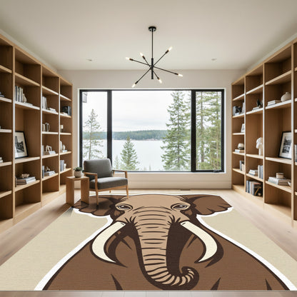 Brown Elephant Portrait with Tusks Rug