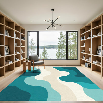 Abstract Aqua Swirl Organic Shapes Rug