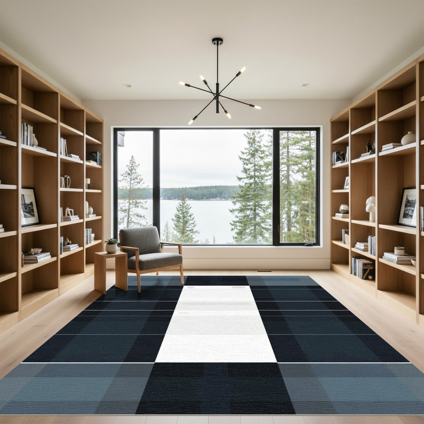 Dark Blue Plaid Checkered Rug