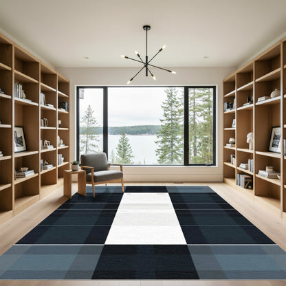 Dark Blue Plaid Checkered Rug