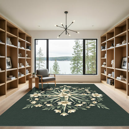 Ethereal Sage Floral Compass Medallion Rug