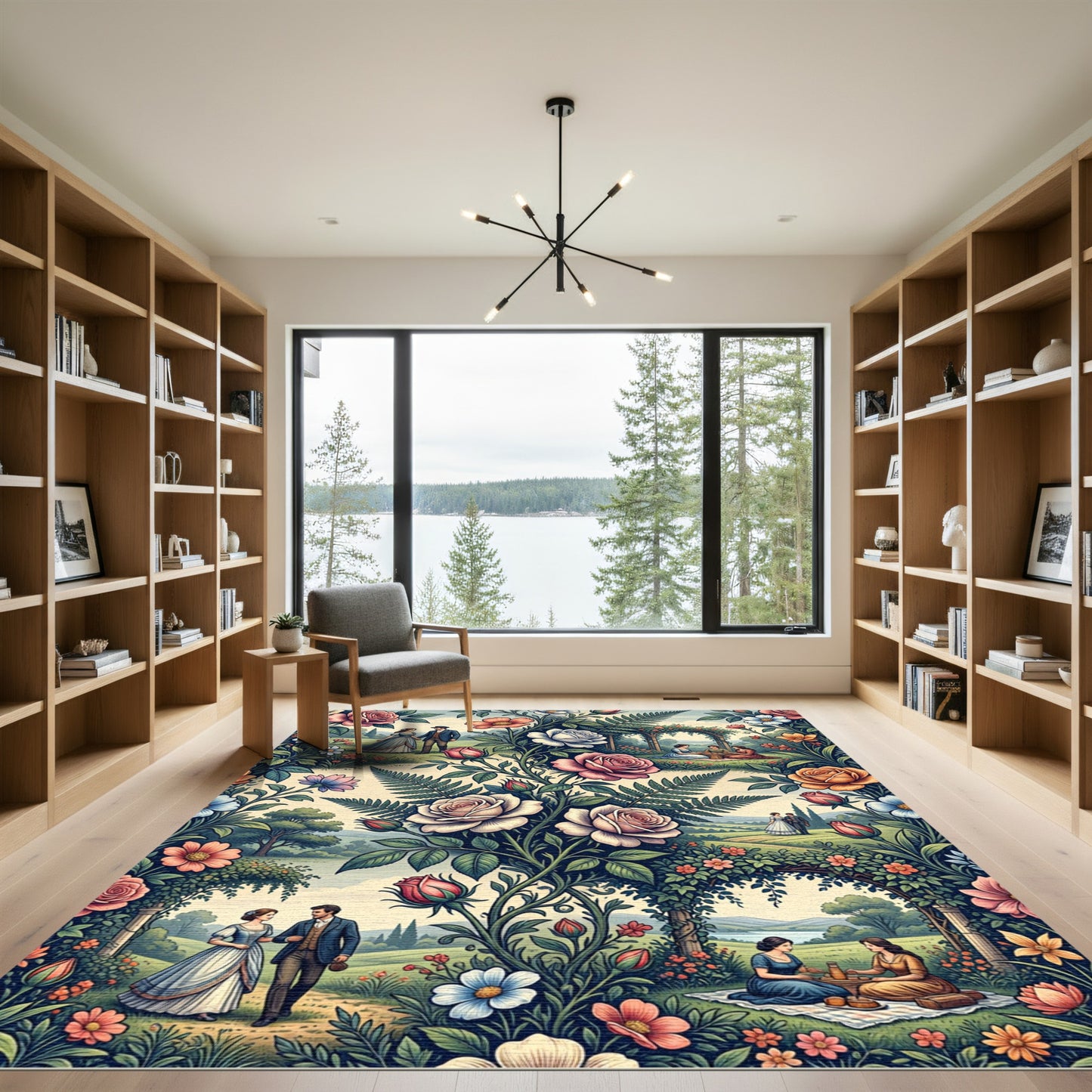 Romantic Victorian Garden Rose Tableau Rug