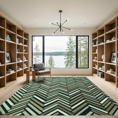 Sage Green Herringbone Stripe Rug