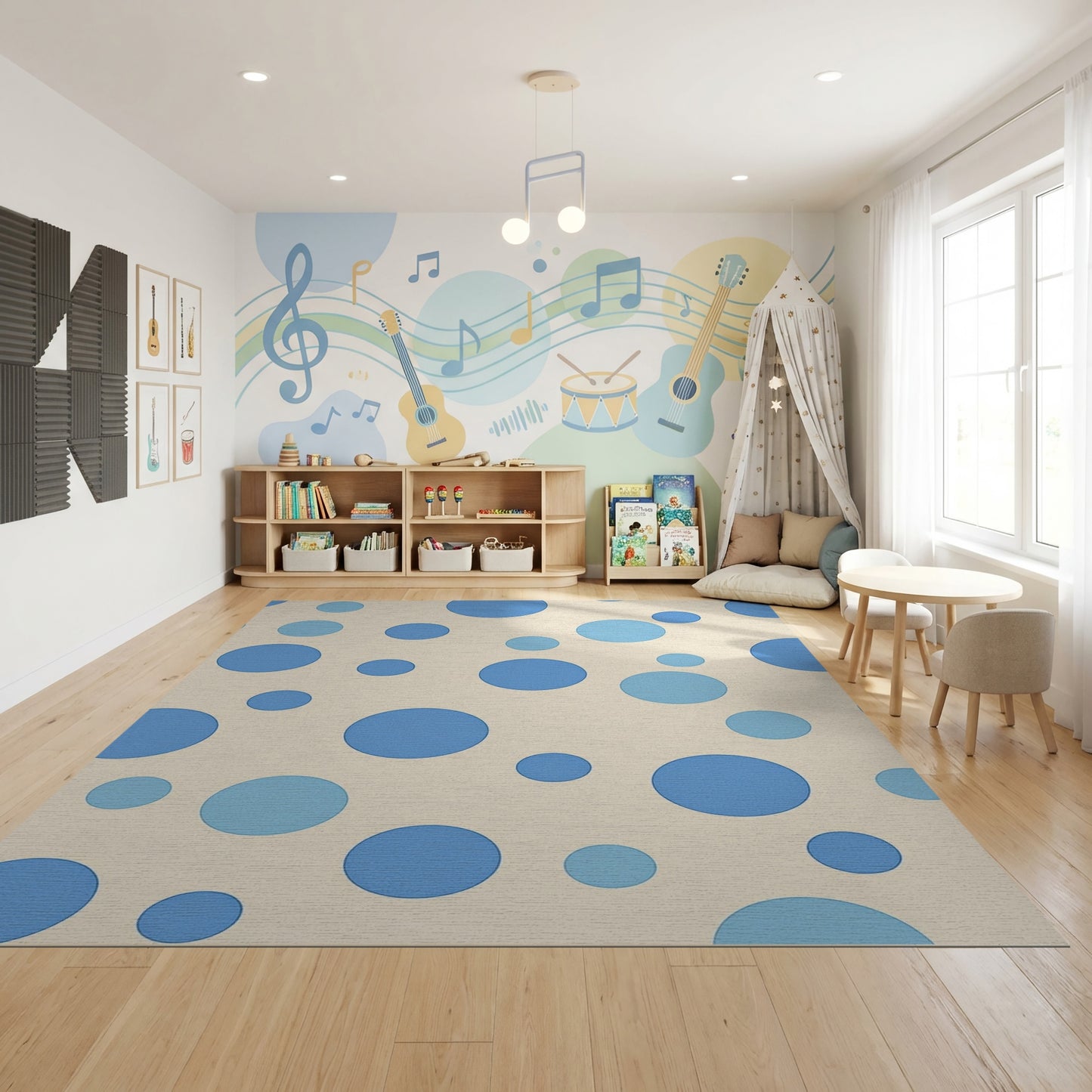 Whimsical Blue Polka Dots Rug