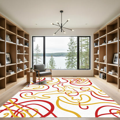Red Yellow Swirl Abstract Rug