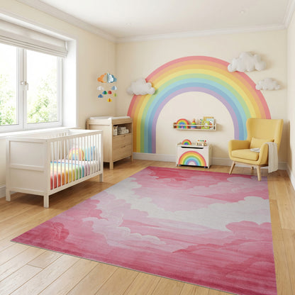 Dreamy Pink and White Clouds Rug