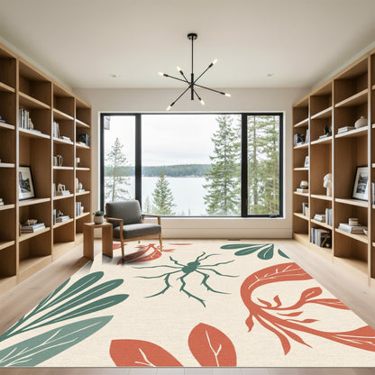 Botanical Spider Coral Red Green Rug