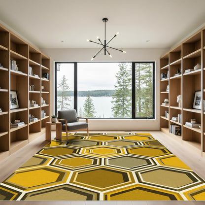 Mid-Century Golden Honeycomb Geometric Rug