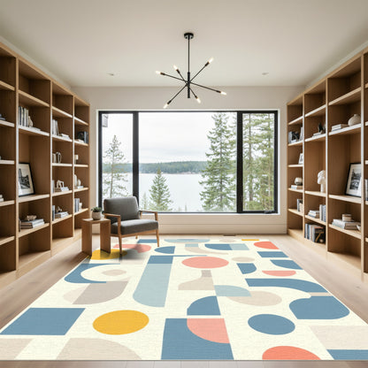 Retro Geometric Shapes Collage Rug