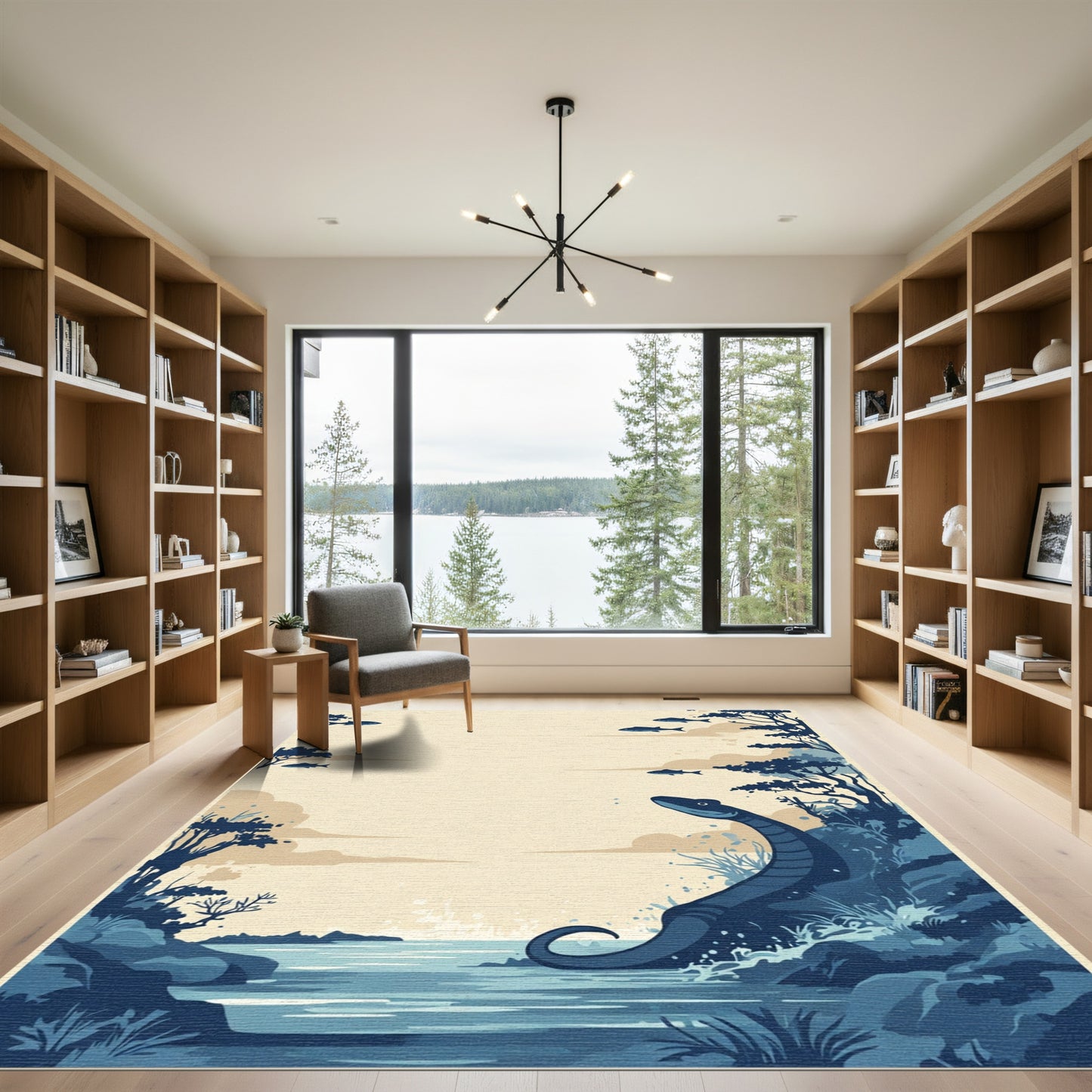 Mythical Serpent Blue Aquatic Landscape Rug