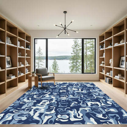 Abstract Blue White Camouflage Blend Rug