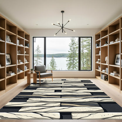 Modern Monochrome Layered Stone Texture Rug
