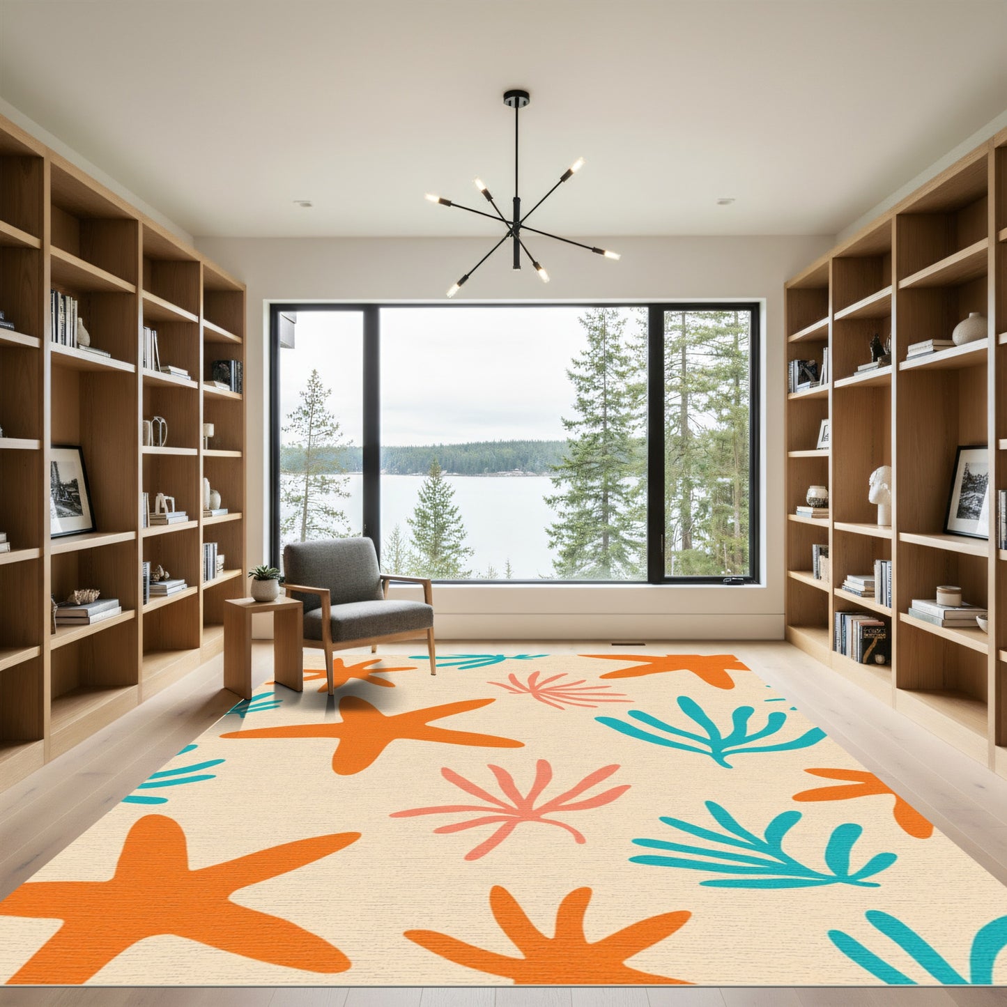 Coral Teal Starfish Seabed Texture Rug