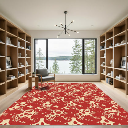 Crimson Floral Abstract Irregular Rug