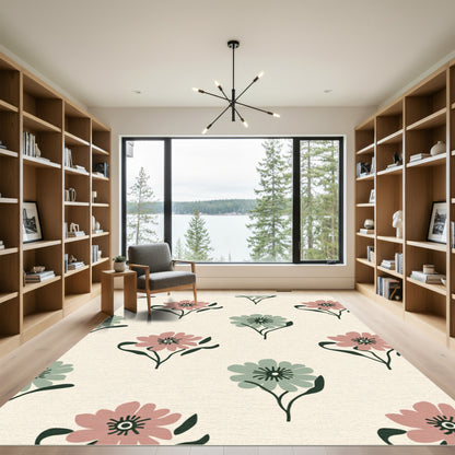 Soft Pink Sage Floral Sprigs Rug