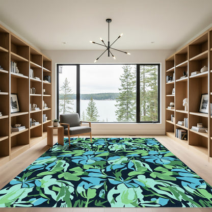 Aqua Green Floral Garden Repeat Rug
