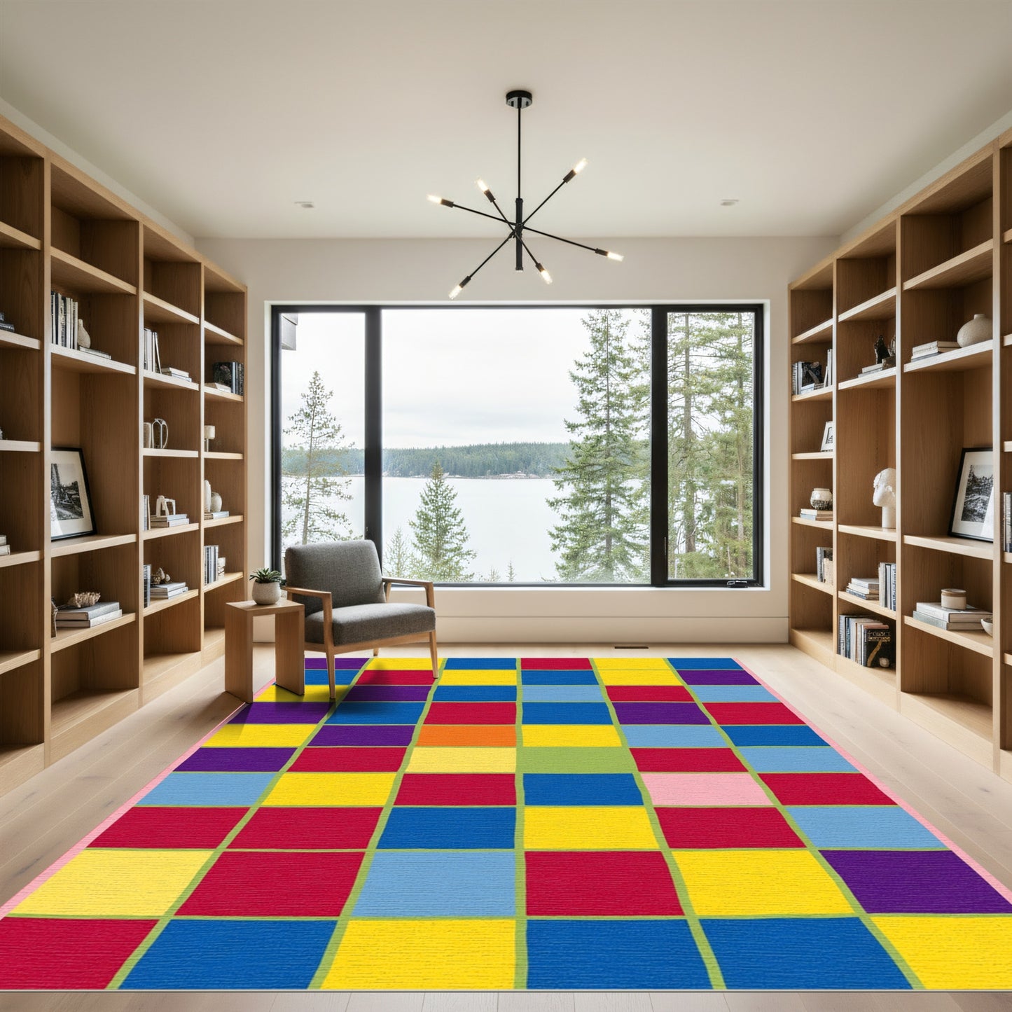Colorful Grid Of Squares Rug