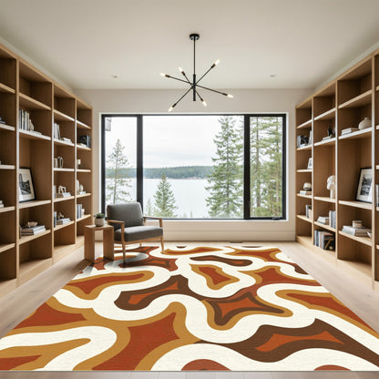 Retro Terracotta Swirl Organic Field Rug